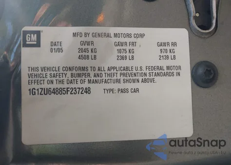 2005 Chevrolet Malibu Maxx Lt z USA, uszkodzony, nr VIN 1G1ZU64885F237248